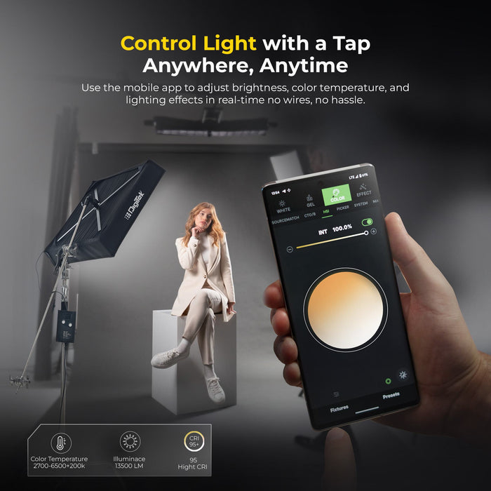 Digitek (DFFL 4060) 150W Bi-Color Flexible Fabric LED Light with Remote Control, 2700K-6500K±200K, 13500 Lux, RA 95+, 384 LEDs, 120° Beam Angle, Dimmable Video Light with Metal Frame, Diffuser and Honeycomb Grid for Photo & Videography