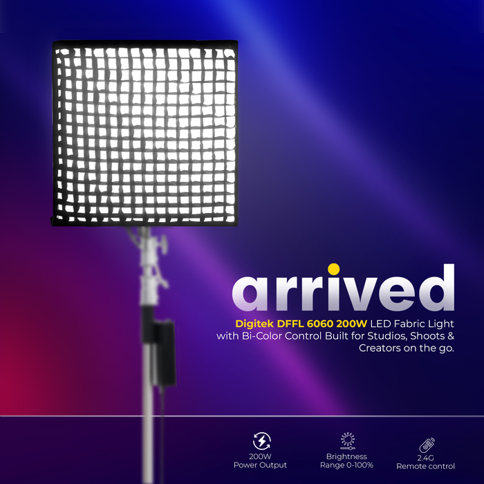 Digitek (DFFL 6060) 200W Bi-Color Flexible Fabric LED Light with Remote & App Control, 768 LEDs, 2700K–6500K±200K, 5–100% Dimming, 120° Beam Angle, 18000LM, Includes X Bracket, Diffuser, Honeycomb Grid & Accessories, Ideal for Photo & Videography