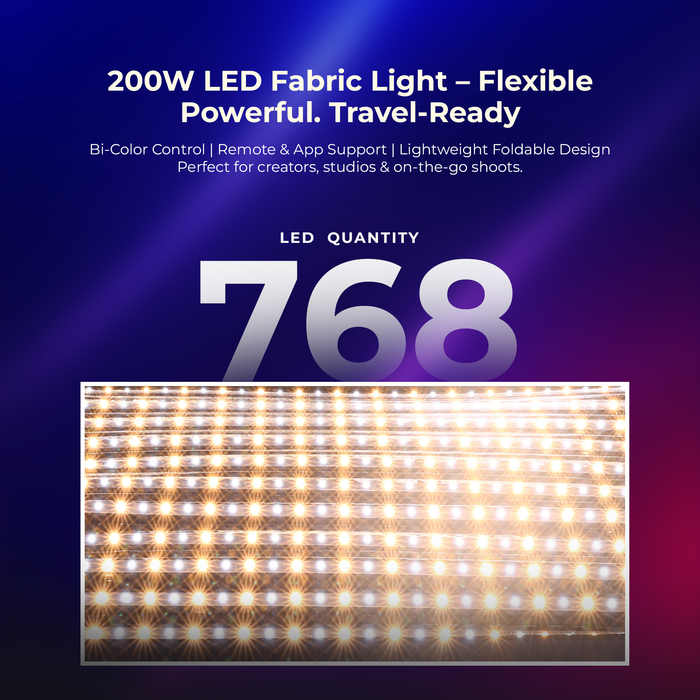 Digitek (DFFL 6060) 200W Bi-Color Flexible Fabric LED Light with Remote & App Control, 768 LEDs, 2700K–6500K±200K, 5–100% Dimming, 120° Beam Angle, 18000LM, Includes X Bracket, Diffuser, Honeycomb Grid & Accessories, Ideal for Photo & Videography