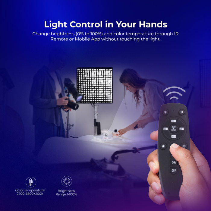 Digitek (DFFL 6060) 200W Bi-Color Flexible Fabric LED Light with Remote & App Control, 768 LEDs, 2700K–6500K±200K, 5–100% Dimming, 120° Beam Angle, 18000LM, Includes X Bracket, Diffuser, Honeycomb Grid & Accessories, Ideal for Photo & Videography