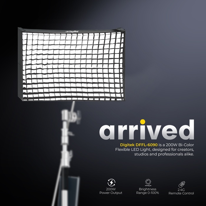 Digitek (DFFL 6090) 200W Bi-Color Flexible Fabric LED Video Light with Remote & App Control, 1536 LEDs, 2700K–6500K±200K, 0–100% Dimming, 120° Beam Angle, 18000LM, Includes X Bracket, Diffuser, Honeycomb Grid & Accessories, for Photo & Videography