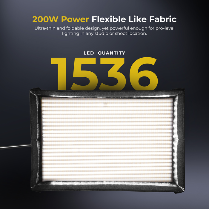 Digitek (DFFL 6090) 200W Bi-Color Flexible Fabric LED Video Light with Remote & App Control, 1536 LEDs, 2700K–6500K±200K, 0–100% Dimming, 120° Beam Angle, 18000LM, Includes X Bracket, Diffuser, Honeycomb Grid & Accessories, for Photo & Videography