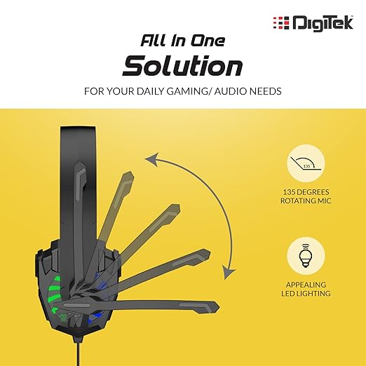 Digitek (DHM 002) Wired Stereo Headphone for Game Enthusiasts, Work from Home, e-Learning, Tele Calling, Video Conferencing & On Line Classes with LED & MIC
