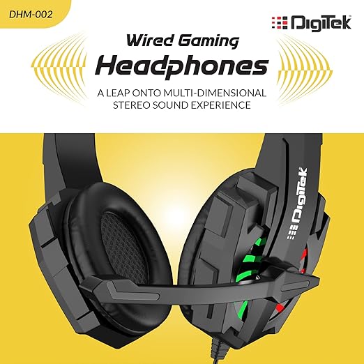 Digitek (DHM 002) Wired Stereo Headphone for Game Enthusiasts, Work from Home, e-Learning, Tele Calling, Video Conferencing & On Line Classes with LED & MIC