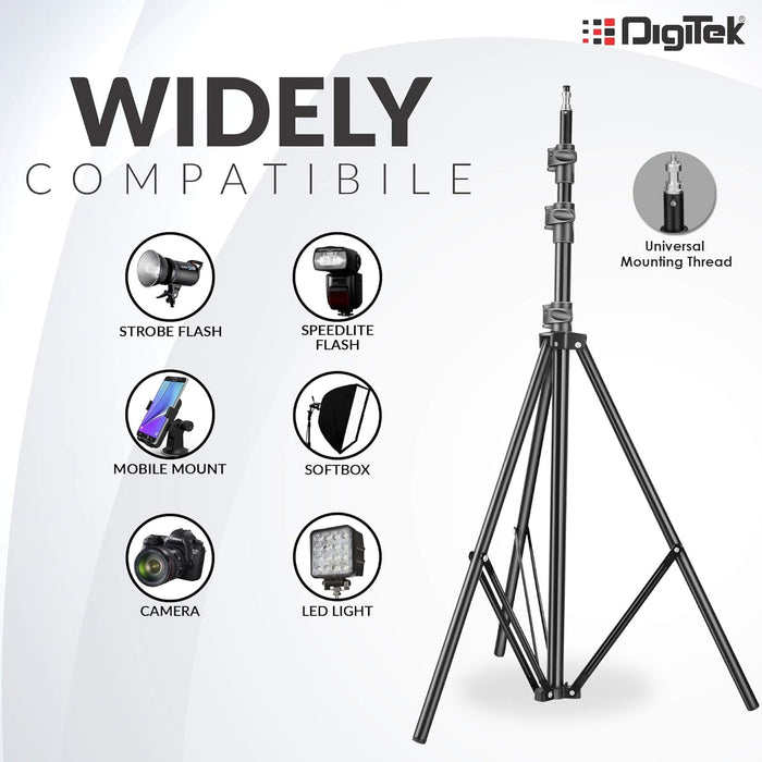 Digitek (DLS 009 FTK) Lightweight & Portable 250 cm Aluminum Alloy Light Stand for Photography & Video Shooting | Ring Light | Reflector | Flash Units | Light Lamps | Diffuser | Portrait | Softbox | Studio Lighting |