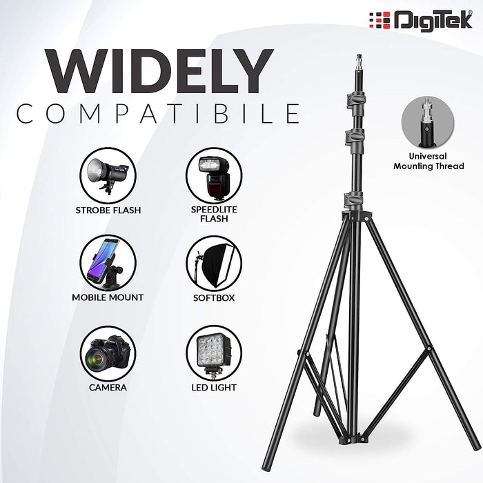 Digitek (DLS 9FT) Lightweight & Portable Aluminum Alloy Light Stand for Ring Light, Reflector, Flash Units, Diffuser, Portrait, Softbox, Studio Lighting & More Ideal for Outdoor & Indoor Shoots