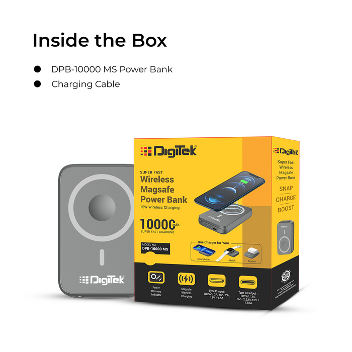 Digitek (DPB 10000 MS) 3-in-1 Super Fast MagSafe Power Bank for iPhone, AirPods & iWatch