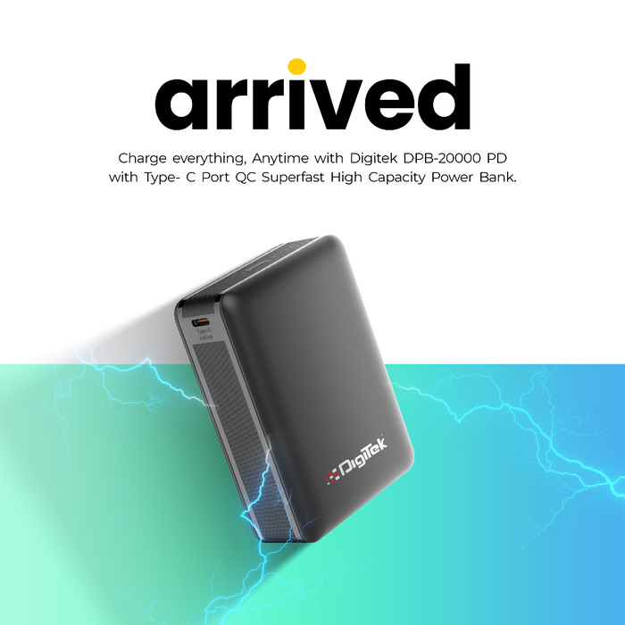 Digitek (DPB 20000 PD QC) High Capacity Superfast Power Bank with 22.5 Watt PD / QC charging with Type C Port (20000 mAh) with Black