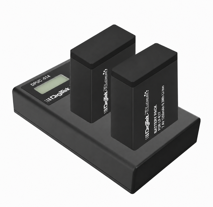 Digitek (DPUC 014 D E17) Platinum Dual Port Li-ion LCD Battery Charger with 2 Nos of 1250mAh Capacity LP E17 Li-ion Battery Combo Pack