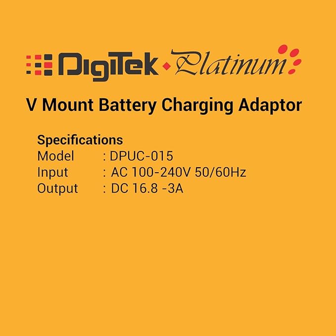 Digitek (DPUC 015) Universal Charging Adapter for V Mount Batteries – 3A Fast Charging, Wide Voltage Input (AC 100-240V), High Output (DC 16.8V) - Black Color