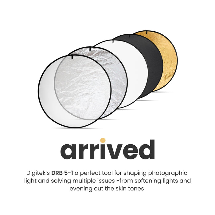 Digitek (DRB 5-1) Camera Reflector 47-inch /120 cm 5 in 1 Collapsible Multi-Disc Light with Bag - Translucent, Silver, Gold, White and Black for Studio Photography - Digitek