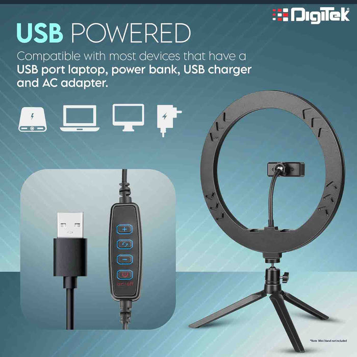 Digitek (DRL-14) Professional 31cm (14") inch LED Ring Light | Dimmable Lighting | for YouTube | Photo-Shoot | Video Shoot | Live Stream | Makeup & Vlogging | Compatible with iPhone/Android, Black - Digitek