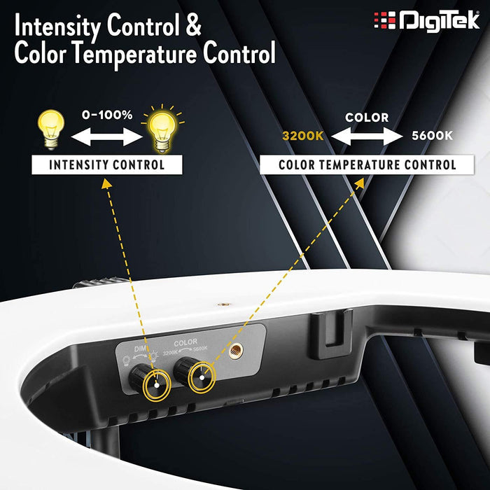 Digitek (DRL-18HC9) Professional 18" inch Ring Light with Stand | 2 Color Modes Dimmable Lighting | for YouTube Photo/Video Shoot Makeup & More | Compatible with iPhone/Android Phone & Camera, Black - Digitek