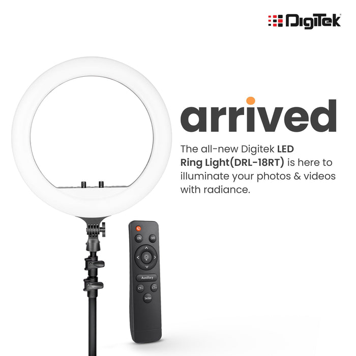 Digitek (DRL-18RT) Profesional (46cm) LED Ring Light with Remote Control, Runs on AC Power with No Shadow apertures, Ideal use for Makeup Artist, Video Shoot, Fashion Photography & Many More - Digitek