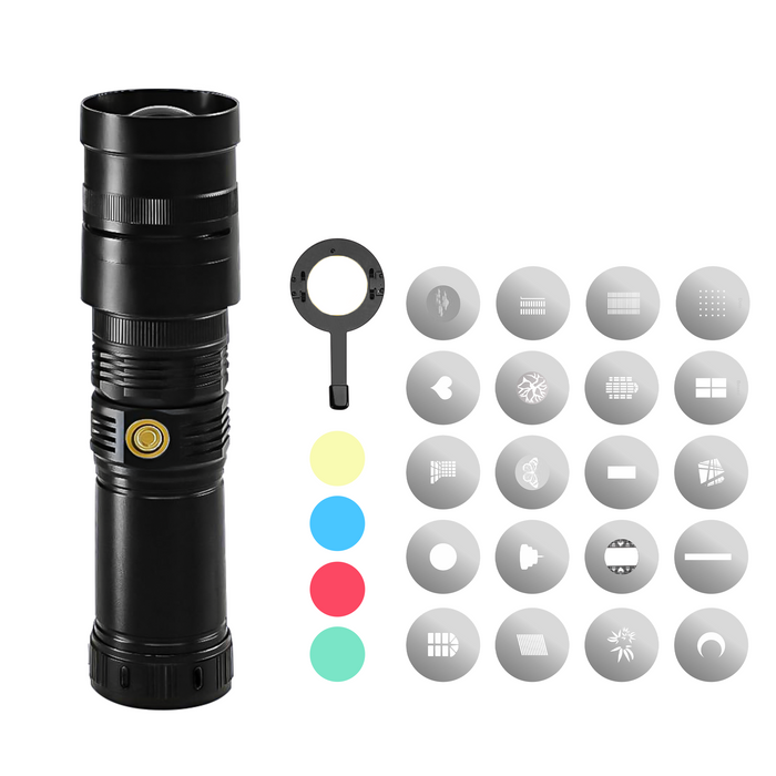 Digitek (DS 40 WTP PRO) Portable Torch Projector Snoot with Dedicated Professional Lens & Push Pull Adjustable Focused Beam, 20 Projection GOBOs
