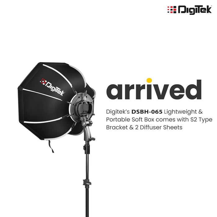 Digitek (DSBH 065) (65cm) Lightweight & Portable Soft Box Comes with S2 Type Bracket & 2 Diffuser Sheets | Carrying Case | Compatible with All Flash Speedlights