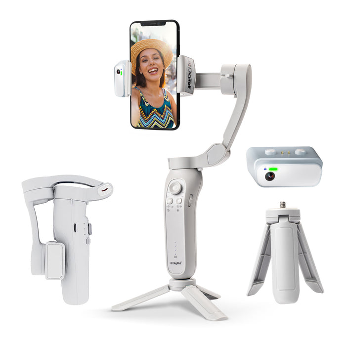 Digitek (DSG 007F AI) 3-Axis Smartphone Gimbal - Foldable Handheld Vlogging Stabilizer with AI Tracking Feature & 4 Creative Operation Modes for Android & iOS