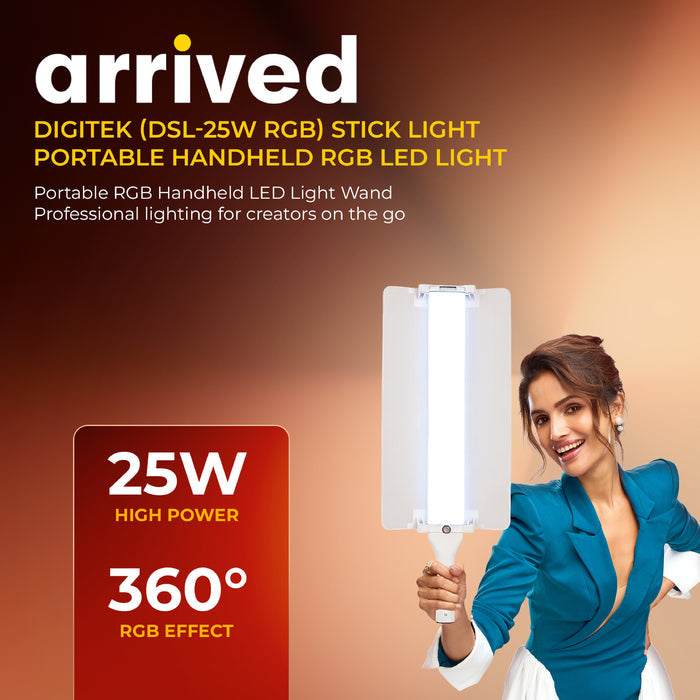 Digitek (DSL 25W RGB) Stick Light Portable Handheld RGB LED Light Wand with Barn Door & Remote Control, Color Temp 2700-12000K + RGB, 39 Special Lighting Effects & Carry Bag