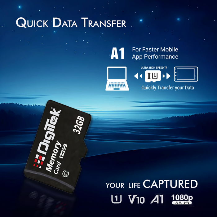 Digitek (DTF 32GB C10) Micro SDHC 32GB UHS-I Memory Card – A1, Class 10, 100MB/s Speed, Waterproof, Shockproof, X-Ray Safe, Ideal for Smartphones, Cameras, CCTV & More