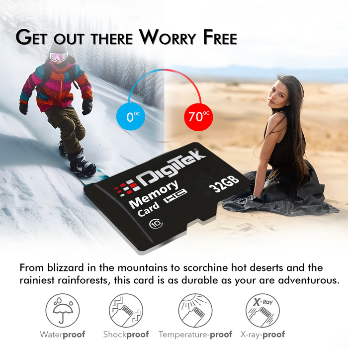Digitek (DTF 32GB C10) Micro SDHC 32GB UHS-I Memory Card – A1, Class 10, 100MB/s Speed, Waterproof, Shockproof, X-Ray Safe, Ideal for Smartphones, Cameras, CCTV & More