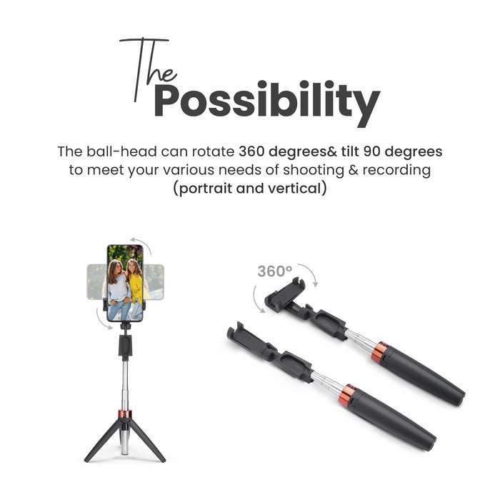 Digitek (DTR-210SS) Portable Selfie Stick with Wireless Remote and 3 Legs Tripod Base, Compatible for iPhone/OnePlus/Samsung/Vivo/Oppo and All Smartphones - Digitek