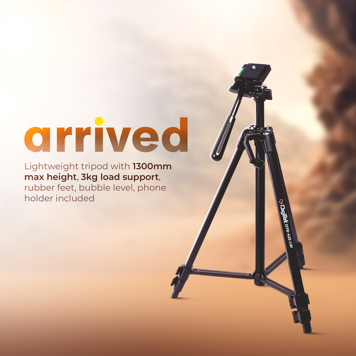 Digitek (DTR 425 LW) Portable Tripod Stand with Smartphone Holder, 4.26ft Height, Pan & Multipurpose Quick Release Head, Rubberised Legs, 3kg Load Capacity, Ideal for DSLR Camera & Mobile Photography