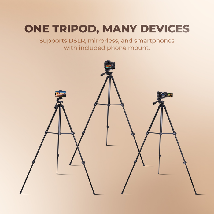 Digitek (DTR 425 LW) Portable Tripod Stand with Smartphone Holder, 4.26ft Height, Pan & Multipurpose Quick Release Head, Rubberised Legs, 3kg Load Capacity, Ideal for DSLR Camera & Mobile Photography
