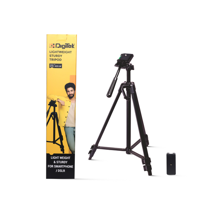Digitek (DTR 425 LW) Portable Tripod Stand with Smartphone Holder, 4.26ft Height, Pan & Multipurpose Quick Release Head, Rubberised Legs, 3kg Load Capacity, Ideal for DSLR Camera & Mobile Photography