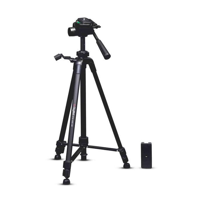 Digitek (DTR 490 LW) Foldable Tripod Stand with Smartphone Holder, Pan Head & Quick Release Plate, 4.92ft Max Height, 4kg Load, Rubberised Legs, 3-Section Adjustable for DSLR & Smartphones