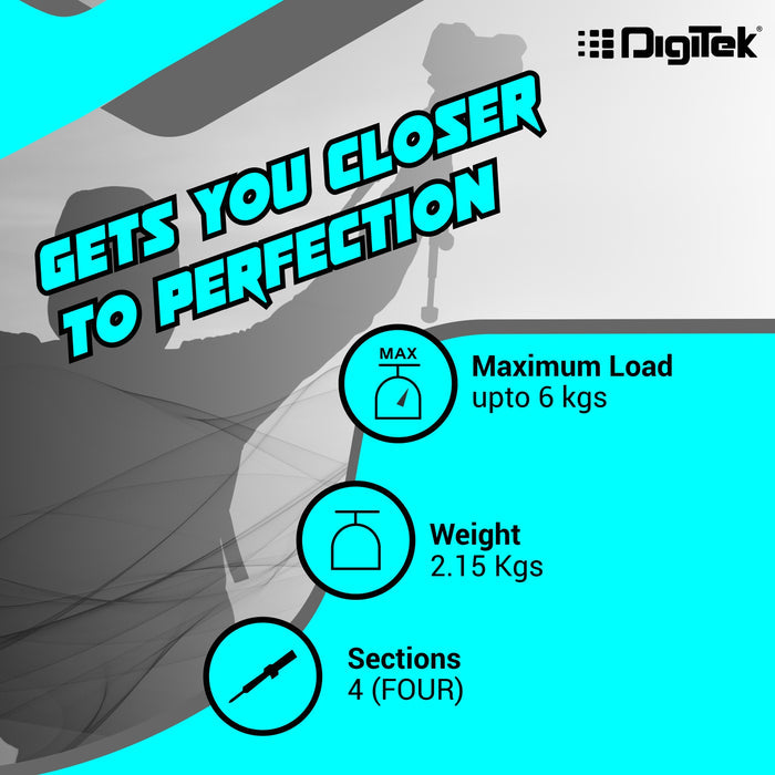 Digitek (DTR 690 VD PRO) (208 cm) Lightweight Tripod (Maximum Load up to 3kgs), 6.85 Feet Tall Digital SLR & Video Cameras, Made Aluminium Material - Digitek