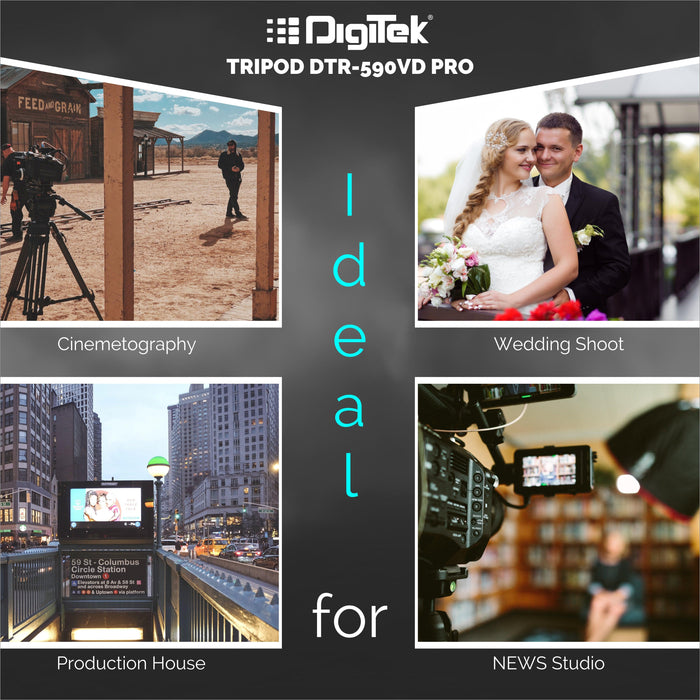 Digitek (DTR590 VD PRO) Tripod for DSLR & Video Cameras, Operating Height : 5.90 Feet, Maximum Load Upto: 6 Kg, Lightweight & Sturdy Tripod with 2 Way Adjustable Head - Digitek