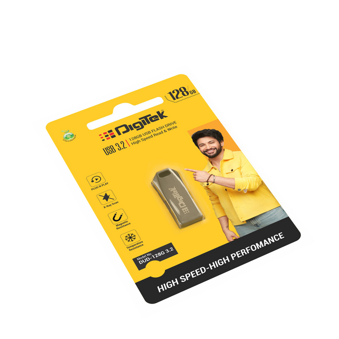 Digitek (Dud 128G V3.2) USB 3.2 Flash Drive, 128GB Storage, High Speed Read & Write, Pen Drive, Magnetic, X-Ray & Temperature Resistant | Compatible with Windows & Mac OS