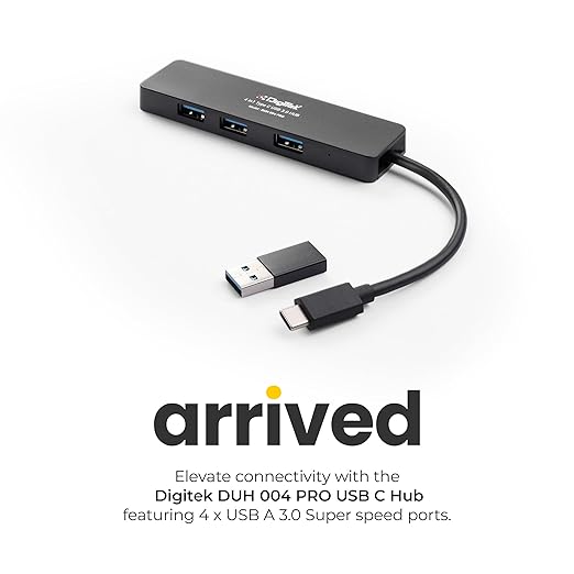 Digitek (DUH 004 PRO) Aluminum USB C Hub with 4 USB Ports, High Speed, Compatible with MacBook, Windows, C-Type Smartphones and Other Type-C Devices