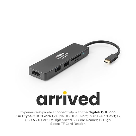 Digitek (DUH 005)USB Hub 5 in 1, 3 USB Port 2.0 & 2 TF & SD Slots Data Transfer Upto 480Mbps Compatible for MacBook, DELL, Computers & Other laptops, Black