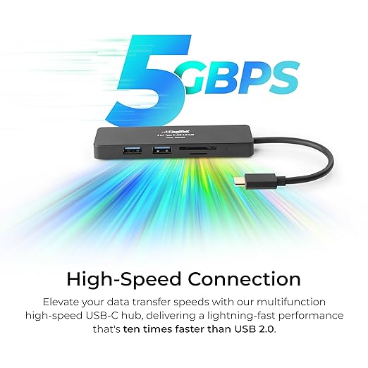 Digitek (DUH 005)USB Hub 5 in 1, 3 USB Port 2.0 & 2 TF & SD Slots Data Transfer Upto 480Mbps Compatible for MacBook, DELL, Computers & Other laptops, Black