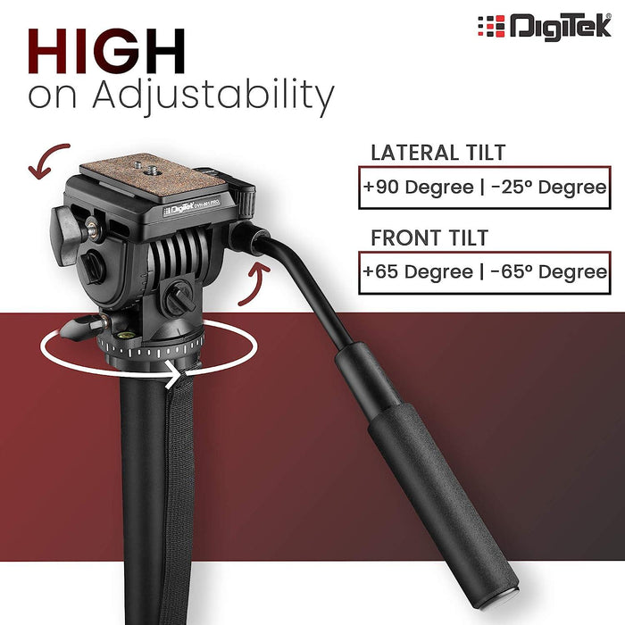 Digitek (DVH-001PRO) Video Fluid Head | Lightweight with Flat Base | Supports Multiple Tripods & Monopods (Load Capacity-5 Kgs) - Digitek