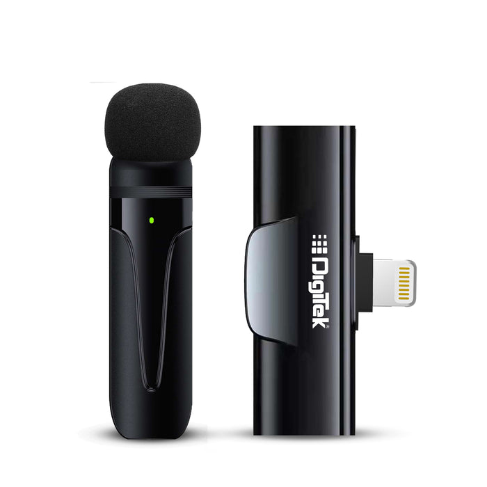 Digitek (DWM 002) Wireless Microphone & Receiver with Lightning Connector, Noise Cancellation, Fast Charging,  Compatible with iPhone X/11/12/13/14 Series for Vlogging, Only for iPhones with Lightning (LTC)