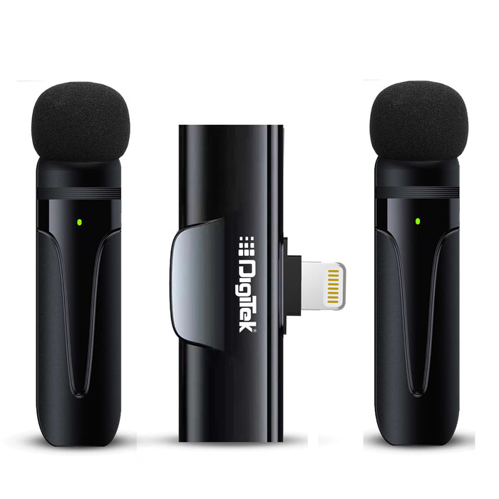 Digitek (DWM 004) Wireless Microphone with Receiver Set, 2 Mics + 1 Receiver, Lightning Connector, 4 Hours Working Time, 10m Wireless Range, for Audio Recording, Live Streaming, Video Recording, for iPhone X/11/12/13/14 Series