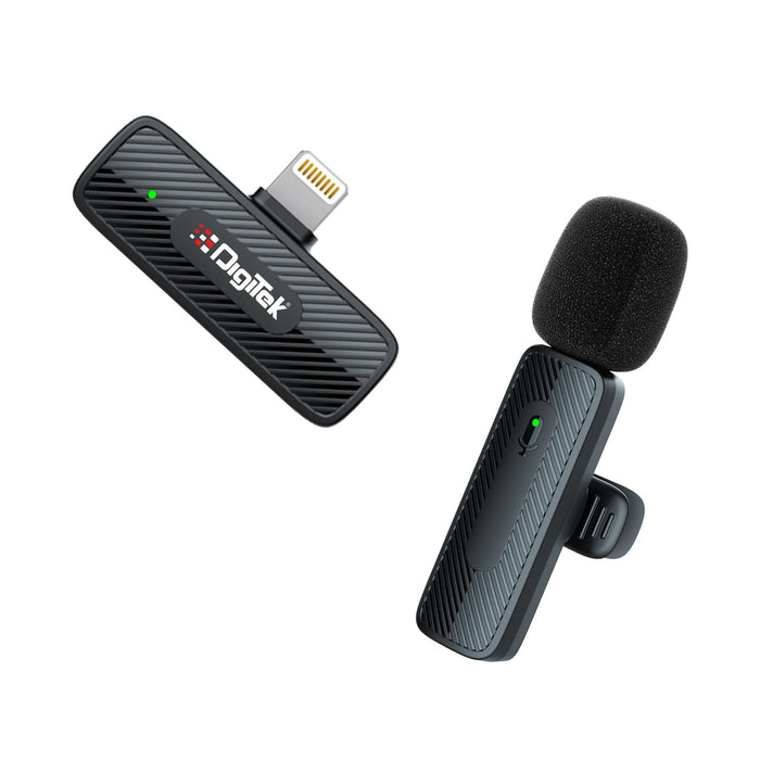 Digitek (DWM 007 PRO) Wireless Microphone & Receiver with Lightning Connector, 2.4GHz Frequency, 4Hr Battery, 20m Range, Compatible with iPhone & iPad, For Voice Recording, Interview & Live Streaming, for iPhone X/11/12/13/14 Series