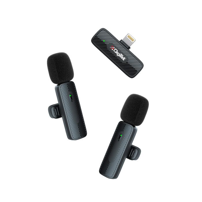 Digitek (DWM 009 PRO) 2.4G 1 Receiver with Lightning Connector & Dual Respondent 2 Microphone, for iPhone X/11/12/13/14 Series