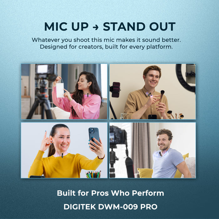Digitek (DWM 009 PRO) 2.4G 1 Receiver with Lightning Connector & Dual Respondent 2 Microphone, for iPhone X/11/12/13/14 Series