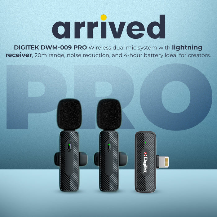 Digitek (DWM 009 PRO) 2.4G 1 Receiver with Lightning Connector & Dual Respondent 2 Microphone, for iPhone X/11/12/13/14 Series