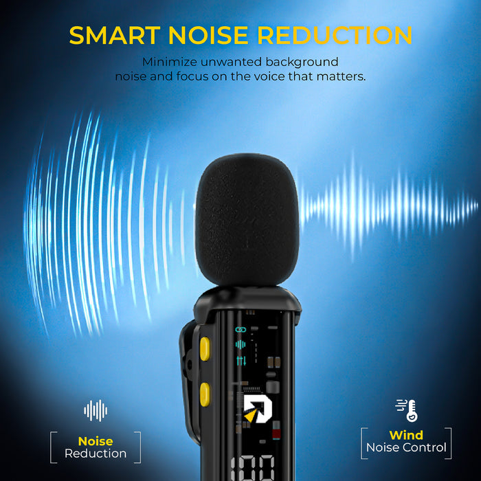Digitek DWM-011 Wireless Microphone System for iPhone 15 Series & USB-C Android Devices, 2.4GHz Plug & Play Lavalier Mic, Noise Reduction, Echo Mode, 20m Range, 4H Battery Life, Type-C Receiver