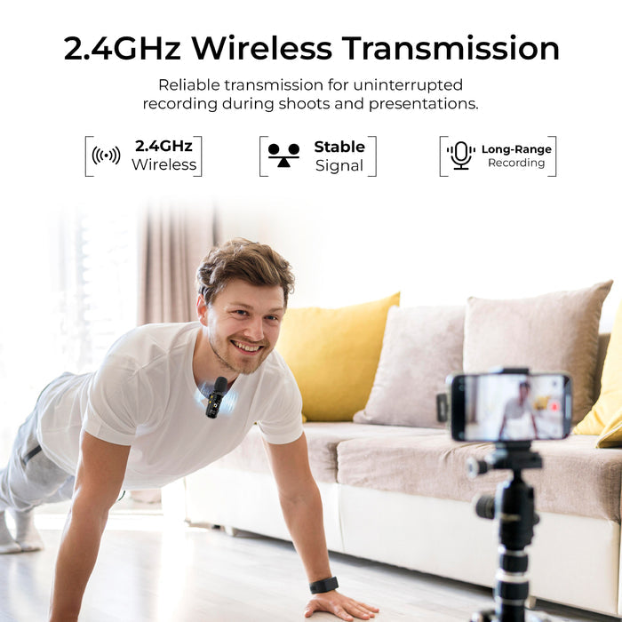 Digitek DWM-011 Wireless Microphone System for iPhone 15 Series & USB-C Android Devices, 2.4GHz Plug & Play Lavalier Mic, Noise Reduction, Echo Mode, 20m Range, 4H Battery Life, Type-C Receiver