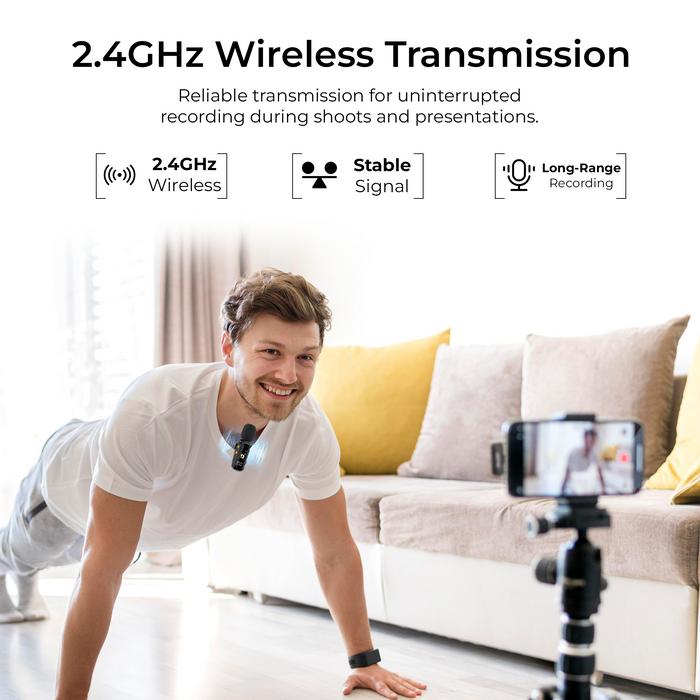 Digitek DWM-015 2-in-1 Wireless Microphone for iPhone 15 Series & USB-C Android Devices, Dual Transmitters, 2.4GHz Plug & Play Lavalier Mic, Noise Reduction, Echo Mode, 20m Range, 4H Battery Life