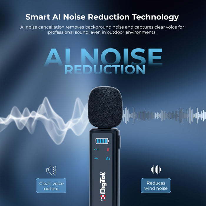 Digitek DWM 021 Wireless Microphone System with AI Noise Cancellation for Android & iPhone