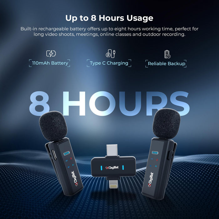 Digitek DWM 021 Wireless Microphone System with AI Noise Cancellation for Android & iPhone
