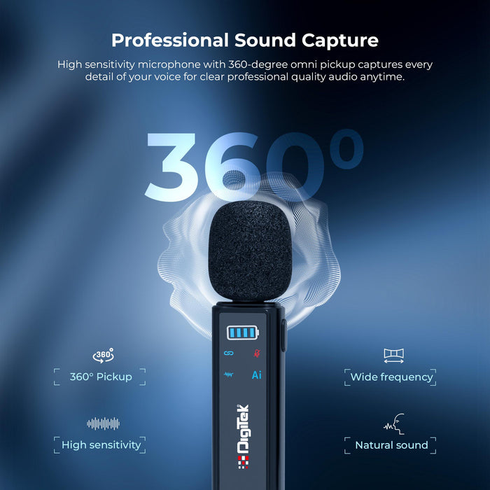 Digitek DWM 021 Wireless Microphone System with AI Noise Cancellation for Android & iPhone