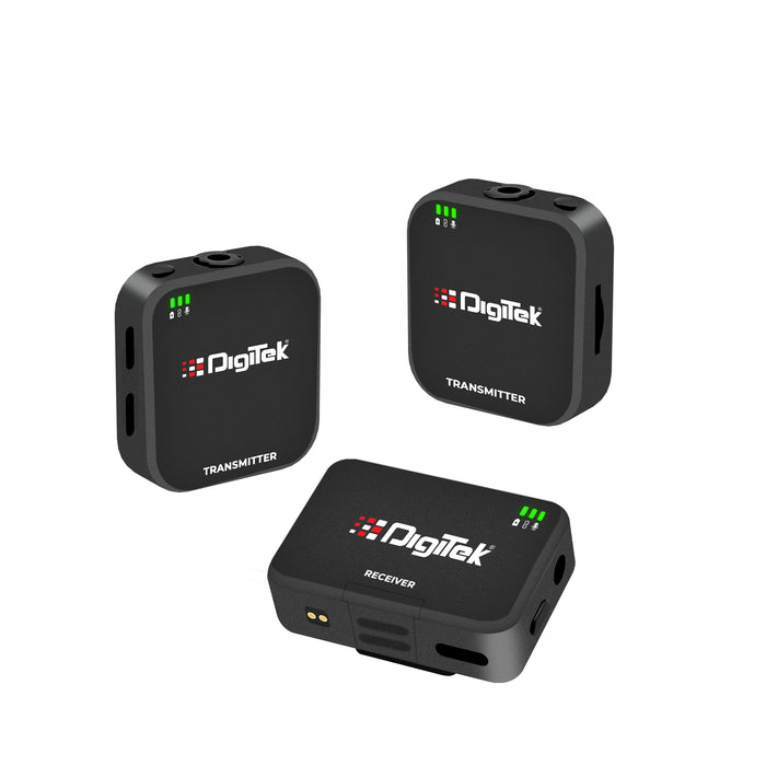 Digitek (DWM 101 Mini) 2-in-1 Wireless Microphone, 2.4G Mic for iOS/Android, DSLR, PC/Laptop, 80m Range, TF Card Recording, 4.5hr Battery,  Real-Time Monitoring, Ideal for Vlogging, Streaming, Meetings