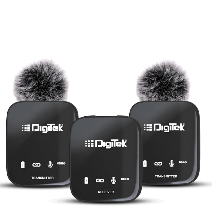 Digitek (DWM 101) Wireless Microphone System with ANC Noise Reduction, 360° Sound Capture, 100M Range, Upto 12 Hrs Working Time, for DSLR Camera, Android & iOS Smartphones, Seamless Audio Recording